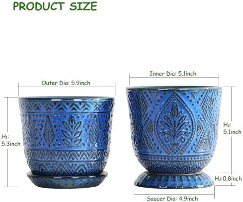 Gepege Ceramic Plant Pots, 6 Inch Indoor Planters with Drainage & Saucers - Image 2