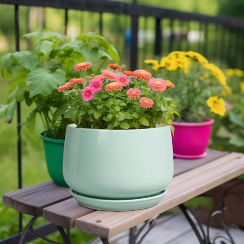 G EPGardening Ceramic Pots for Plants, 9 Inch Ceramic Planter, Green - Image 2