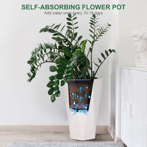 22.5" Tall Planters Set of 2, Self-Watering Planter, Outdoor Planters - Image 2