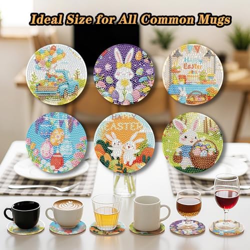 Zynlio Easter Diamond Paintings Coasters Kits Set with Holder,Diamond Art, DIY Diamond Crafts Coasters for Adults, Diamond Art Painting Kits for Women, Beginners, Diamond Craft Supplies (Easter) - Image 6