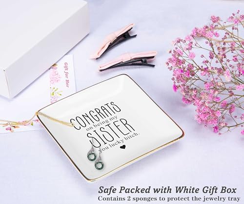 NZY Birthday Thanksgiving Wedding Christmas Gift for Women,Sisters-Female Emotional Gifts for Best Friends Bestie BFF-Congrats On Being My Sister-Jewelry Tray Trinket Holder Ring Dish - Image 2