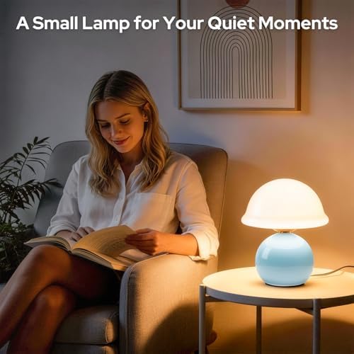 Glass Mushroom Lamp, Dimmable Bedside Table Lamp (Blue) - Image 5