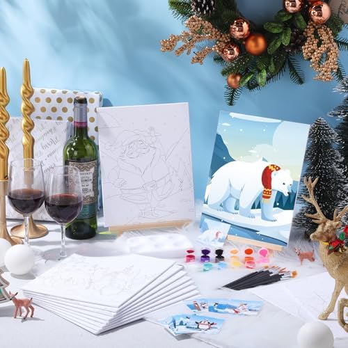Ctosree 12 Pack Sip and Paint Kit Pre Drawn Canvas,Winter Xmas,10 x 8 Inch - Image 2