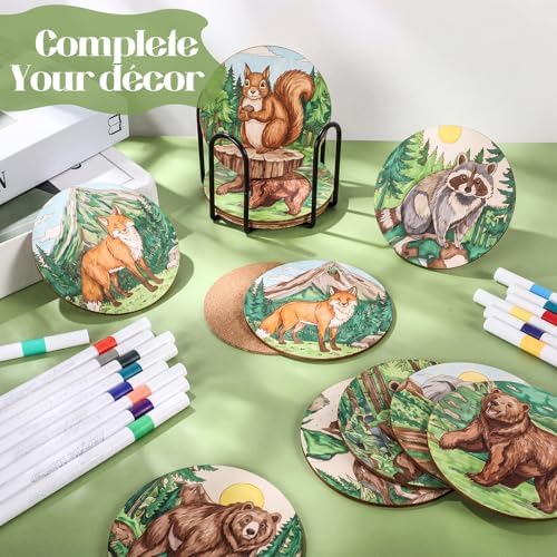 Reallnaive 45 Pcs Animal Wooden Coasters Painting Kit, 4 Inch Paint Your Own Boho Coasters with Markers, Arts and Crafts for Adults Women Seniors Elderly Crafters Gifts - Image 5