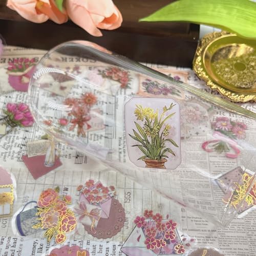 50 PCS Gold Stamp Stickers for Scrapbooking Journaling Junk Journal Scrapbook Supplies - Waterproof Transparent PET Aesthetic Decals for Resin Crafts Decorative Art Crafts (Gold Stamp) - Image 5