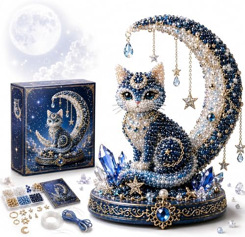 Moon Cat Luna Guardian DIY Bead Kit, Celestial Moon Stars Series, Tiny 3D Beaded Moons Cat Luna Guardian Craft Kit, Handmade Magical Cats Kit for Beginner, Home Decor (H1pc) by Unknown
