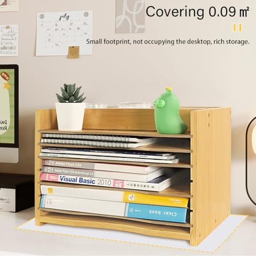 WKWKER 5-Tiers Bamboo File Organizer Paper Organizer Mail Sorter Document Letter Trays Desk Organizer with 4 Dividers for Office Home Study Desk Storage (Natural Color) - Image 6