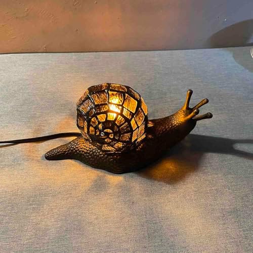 Bieye L10980 Amber Land Snail Tiffany Style Stained Glass Accent Table Lamp - Image 3