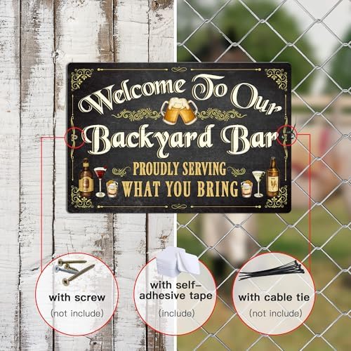 Putuo Decor Bar Signs, Welcome to Our Backyard Bar, 10" x 8" Aluminum Wall Mount Decorative Sign for Home Bar, Pub, Man Cave - Image 3