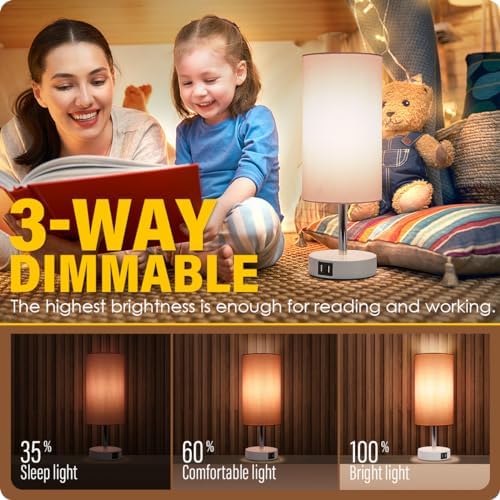 Yarra-Decor Desk Lamp with USB Port, Touch Control Desk Lamp with 3 Levels Brightness, Bedside Table Lamp with Round Pink Shade for Bedroom, Living Room, Dorm, Home Office - Image 2