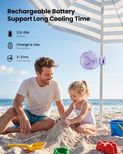 Gaiatop Portable Clip on Fan, Mini Personal Quiet Rechargeable Fan - Image 4