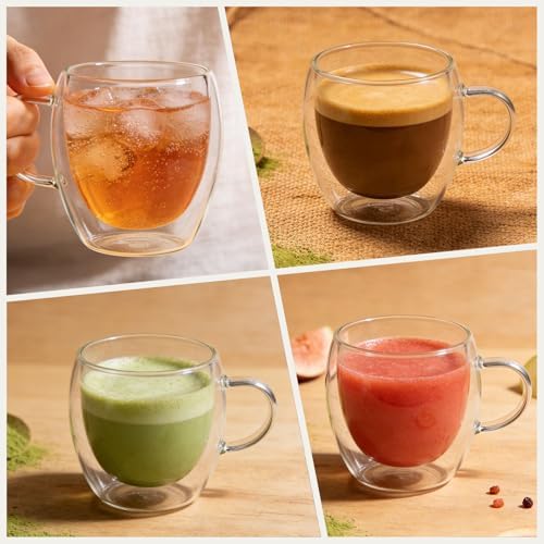 DINGPAI 4 Pack Double Wall Glass Coffee Mugs, 8oz Borosilicate Glass Mug - Image 7