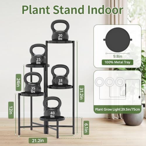 LASZOLA Plant Stand Indoor 10 Inch Large Tray With Lights, 5 Tier Black - Image 2