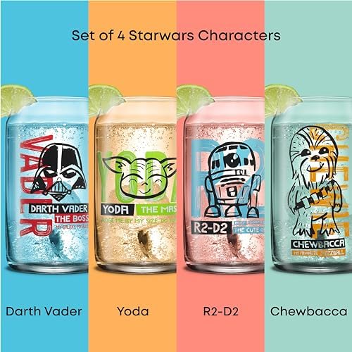 JoyJolt Star Wars Now Playing Collection Tumblers, 16.9oz Classic Can Shape Glass Tumbler Set of 4 w/Glass Straws - Image 4