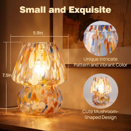 Small Mushroom Table Lamp for Bedside & Nightstand, Murano, Mixed - Image 3
