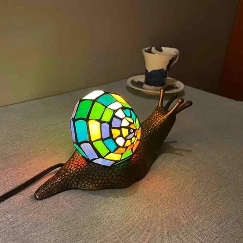 Bieye L13003 Multicolor Land Snail Tiffany Style Stained Glass Accent Lamp - Image 3