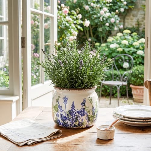 Vintage Planter for Indoor Plant, Ceramic Pot with Drainage Hole - Image 5