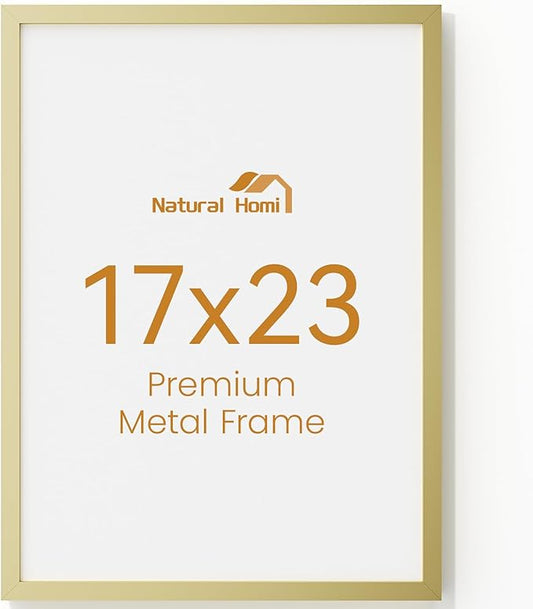 17x23 Aluminum Metal Picture Frame,Tempered Glass Gold Photo Frame 17x23 for Family Photo,Posters,Art,Document to Wall Mount Horizontally or Vertically