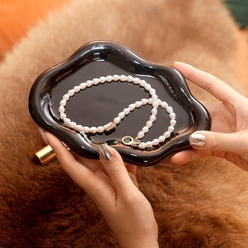 Jewelry Dish Trinket Tray for Women, Ring Dish Holder, Unique Cloud Shape Ceramic Plate Cute Things Vanity Aesthetic Room Decor Mother's Day Birthday (Balck) - Image 5