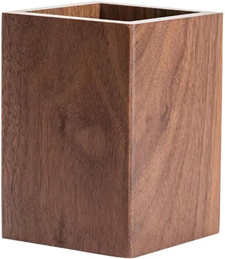 Wooden Pen Holder for Desk, Multi-Functional Pen Cup Pencil Holder for Office School Supplies Storage, Black Walnut Desk Organizer and Accessories（Prismatic） - Image 4