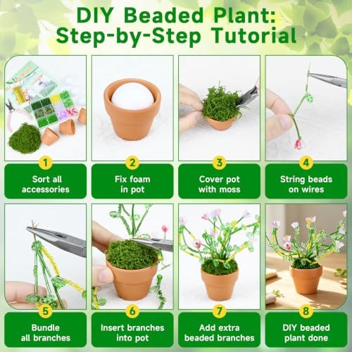 conglow DIY Beaded Flower Kit for Adults Make 3D Crystal Flower Pots - Image 4