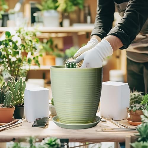 Ceramic Pots for Plants - Modern Round 8 Inch Planter with Drainage Hole and Plant Saucer for Flower Indoor Outdoor, Home Decor, House Warming Gifts, Green - Image 4