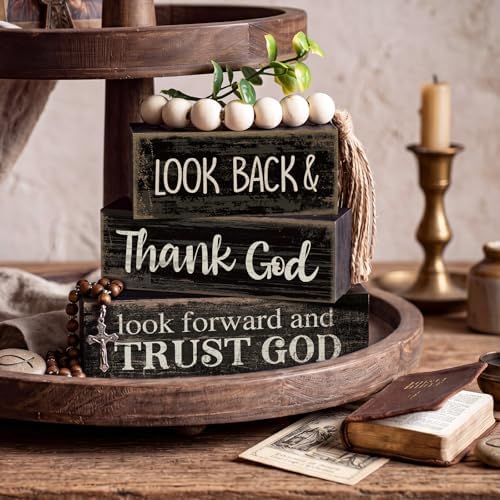 Moucuny 4 Pcs Farmhouse Table Decor Inspirational Wooden Block Signs - Image 5
