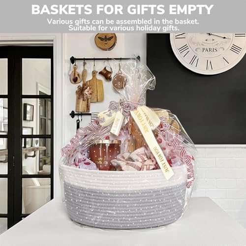 CHICVITA Large Rope Gift Basket Empty with Bags & Ribbon to Fill, Grey - Image 2