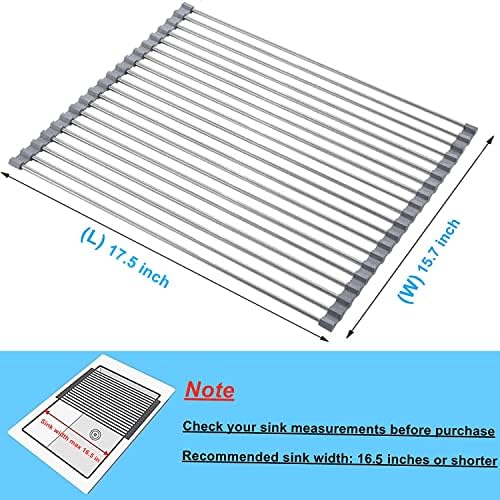 Seropy Roll Up Dish Drying Rack Over The Sink for RV Sink 17.5x15.7 in Kitchen Drying Rack Folding Dish Drainer Mat Rolling Dish Rack Foldable Rack Stainless Steel Wide Kitchen Dry Rack - Image 3