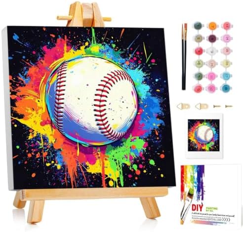 Mandun Baseball Paint by Numbers Kit for Kids, 8x8 inch by MANDUN