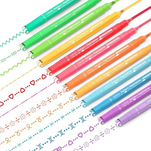 12 Pack Curve Highlighter Pen Set, 6 Different Shapes Dual Tip Marker Highlighters for Journaling Drawing Note Taking,Curve Highlighter pens for Planner Scrapbook School Supplies by AOROKI