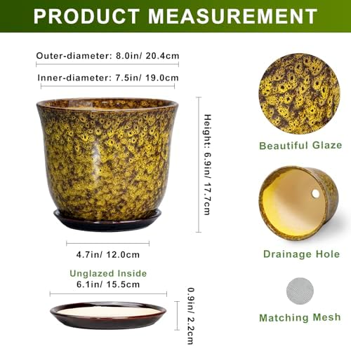 Ceramic Planter, 8 Inch Plant Pot for Indoor Plants, Yellow - Image 2