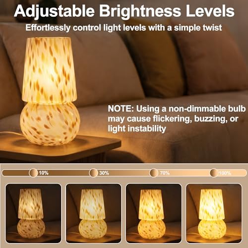 9.8″ Mushroom Glass Table Lamp, Dimmable Modern Beside Lamp, Cream Gold - Image 4