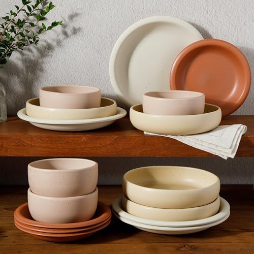 Bloomhouse Corsica Clay Dinnerware Set - Stackable Colorful Boho Reactive Glaze Plates and Bowls Set -2 Time Oprah's Favorite Things Brand- 16 Piece (Service for 4)- Matte Assorted Pottery Colors - Image 5