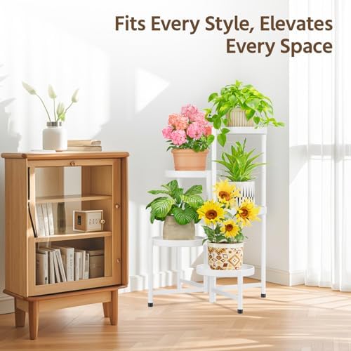 LASZOLA Plant Stand Indoor with 10 Inch Large Metal Tray, 5 Tier White - Image 2