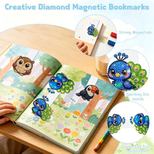 BIGRIMA DIY 8pcs Magnetic Bookmarks Diamond Art Kit,5D Rhinestone Painting Craft for Adults Beginners,Handmade Reading Bookmarks with Magnetic Clips, Relaxing Arts and Crafts Gift - Image 5