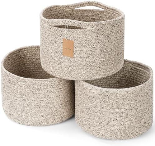 3 Pack Small Rope Storage Baskets, 9.82×9.82×7.1", Brown by MaxuniTechLife