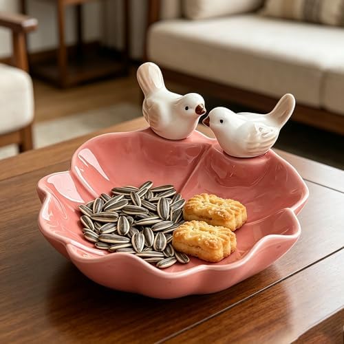 Ceramic Jewelry Tray Trinket Dish, Cute Bird & Lotus Leaf Design, Ring Holder, Seasoning Condiment Dish, Aesthetic Vanity Desk Decor for Bedroom Bathroom (pink) - Image 5