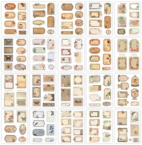 Transparent 20 Sheets Sticker Book - Vintage Label Frames & Botanical Ephemera, Scrapbook Supplies Featuring Stamp Stickers, Vintage Postage Stamps and Ephemera for Junk Journals by TEOZEQE