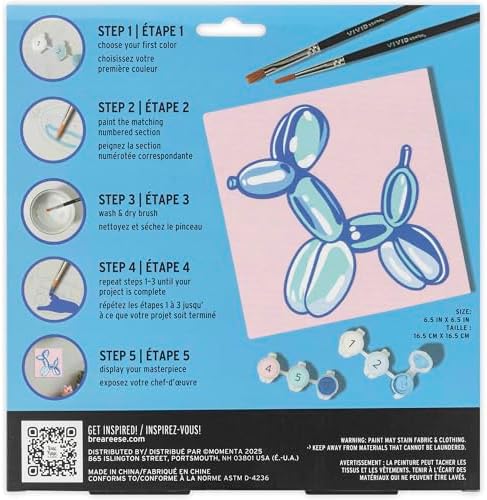 Brea Reese Vivid 6x6 Acrylic Mini Paint-by-Number Kit, Balloon Dog Art - Image 2
