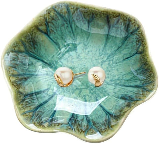 Ceramic Jewelry Dish,Leaf Jewelry Tray Key Tray,Jewelry Holder,Small Ring Dish Holder Jewelry Plate Trinket Dish Catchall Tray Nightstand Decor For Entryway Table Green Room Decor（Crystal Green） by WELOCMETOBINOSTER
