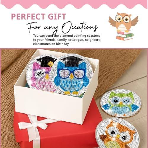 6 Pcs Owls Shaped Diamond Painting Kits, Diamond Painting Kits with Holder Owls, Diamond Art Coasters for Beginners Adults - Perfect Art Craft Supplies Gift!… (Owls 2) - Image 5