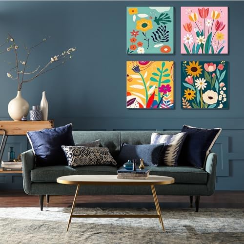FQOVKYN 4 Pack Paint by Numbers Kit for Adults with Frame Flower Easy, Abstract Art Floral Framed Painting by Numbers on Canvas, DIY Acrylic Watercolor Oil Paint Kits for Home Decor 8 x 8 Inch - Image 5