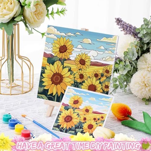 Tenceur 12 Sets Pre Drawn Canvas to Paint Adult Stretched Coloring Painting Canvas Panels with Design Easel and Brushes for Party Supplies Beginner Favor(Flower) - Image 5