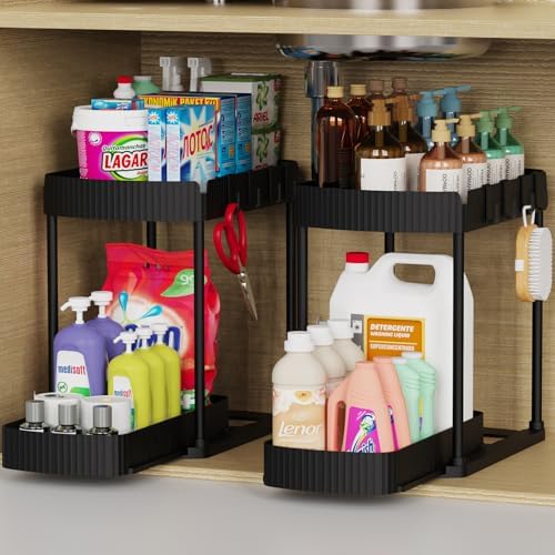 2 Packs Under Sink Pull-Out Storage Organizers, 14.8 Inches, Black by ukeetap