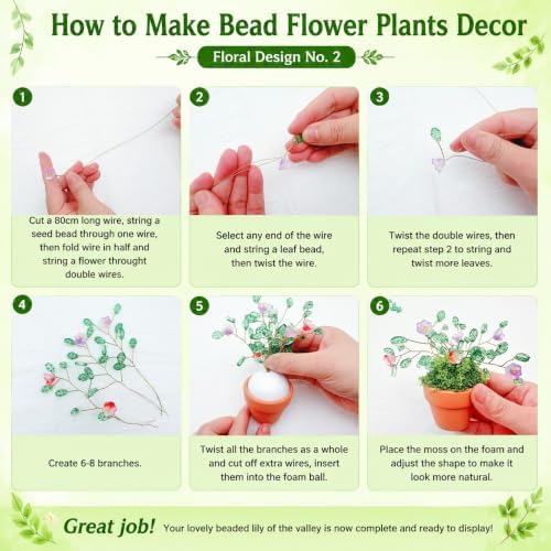 Beaded Plant Kit Glass Leaf Flower Green Beads DIY Craft Desk Décor Gift - Image 5