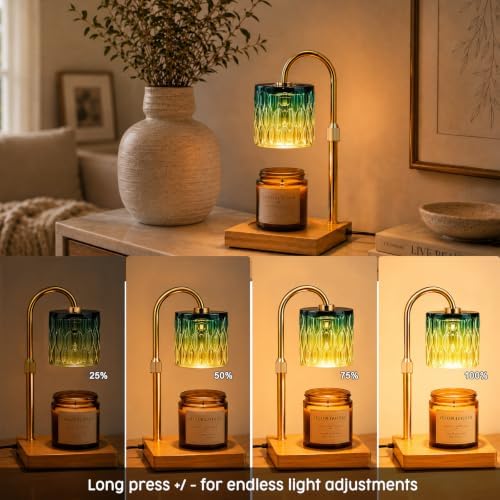 TOACSUCP Candle Warmer Lamp with 3 Bulbs, Adjustable Height Dimmable Candle Warmer with Timer, Compatible with Large Jar Candles, Candle Lamp with Charming Gift Box Ribbon for Her/Him (Green Amber) - Image 3