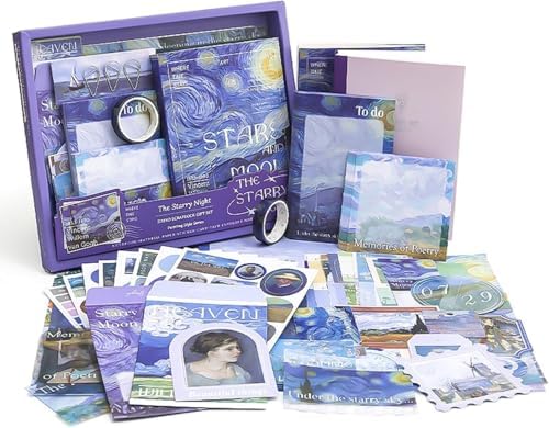 ATIRAMANIYA 346pcs Vintage Scrapbook Kit Aesthetic Junk Journal Set with Stickers, Washi Tape, A6 Notebook & Decorative Paper, All-in-One Scrapbook Kit Stationery (The Starry Night) by ATIRAMANIYA