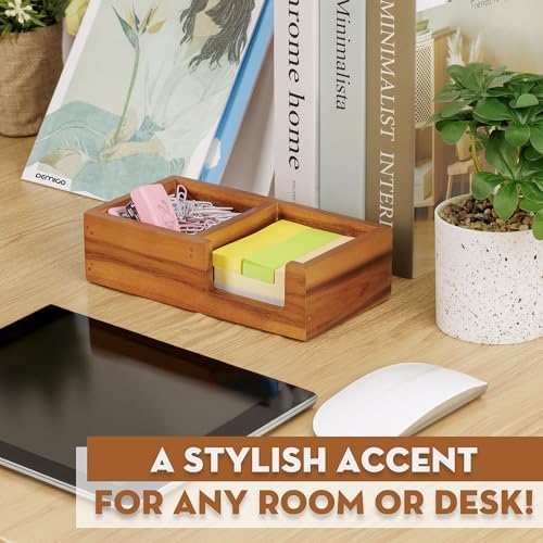 Demigo Acacia Wood Sticky Note Holder, 3x3 in Note Organizer, 2-Compartment - Image 5