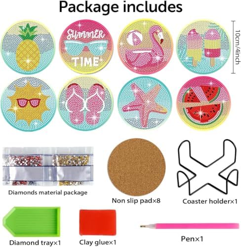 Leatrice 8 PCS Diamond Art Coasters Small Diamond Painting Kits for Adults - Image 2